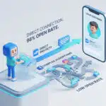 กราฟิกเปรียบเทียบทางลัด ส่ง SMS โฆษณา ที่มี Open Rate 98% กับความซับซ้อนของอัลกอริทึมโซเชียลมีเดีย