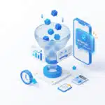 กราฟิก 3D จำลองระบบ Lead Generation ผ่านกรวยกรองข้อมูลและสมาร์ทโฟน แสดงสถานะ Lead Confirmed บนพื้นหลังสีขาว