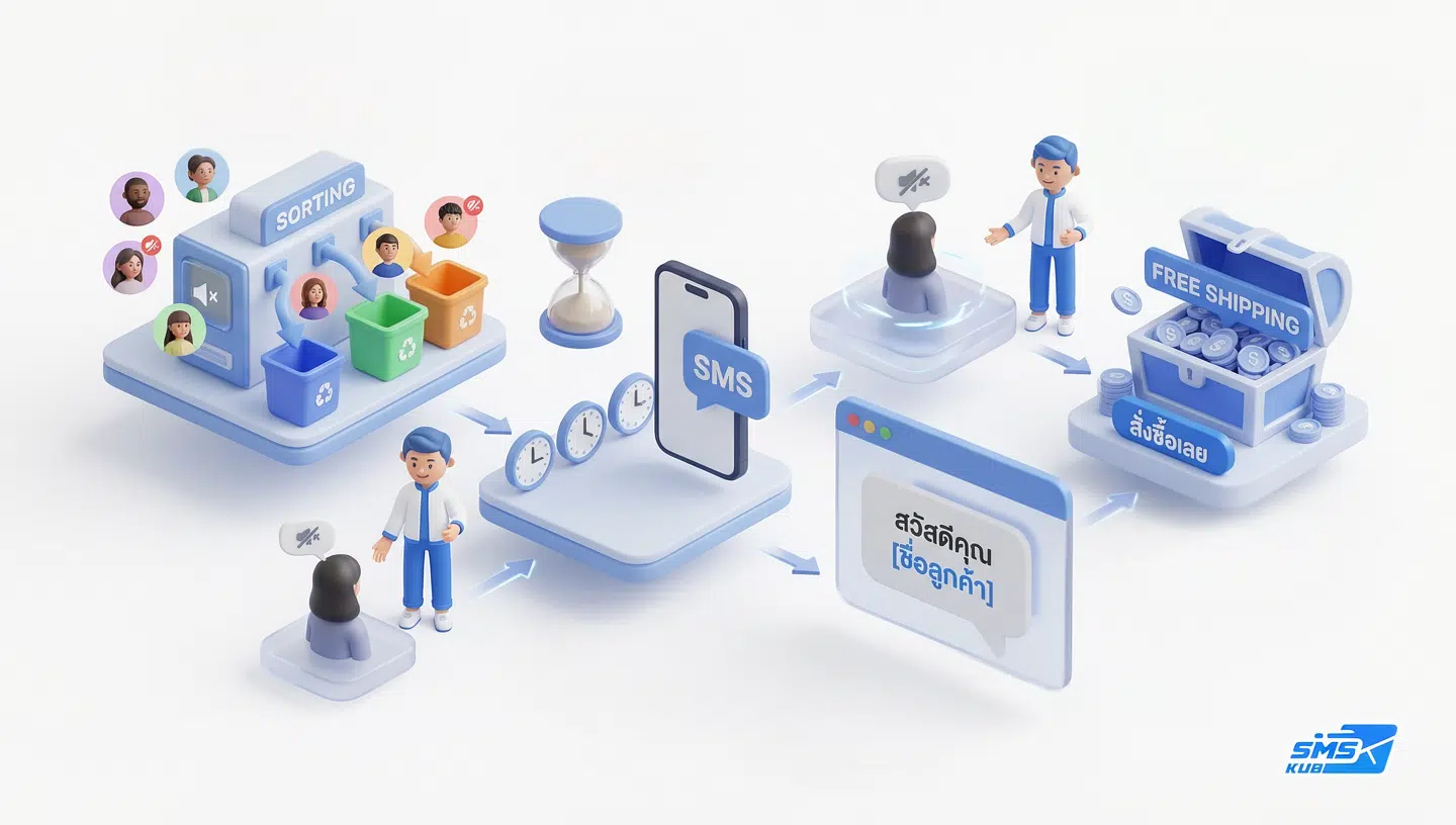 กระบวนการทำ Retargeting คัดแยกกลุ่มเป้าหมายเพื่อส่ง SMS หาออเดอร์ตกค้างและมอบส่วนลด Free Shipping ให้ลูกค้าซื้อซ้ำ