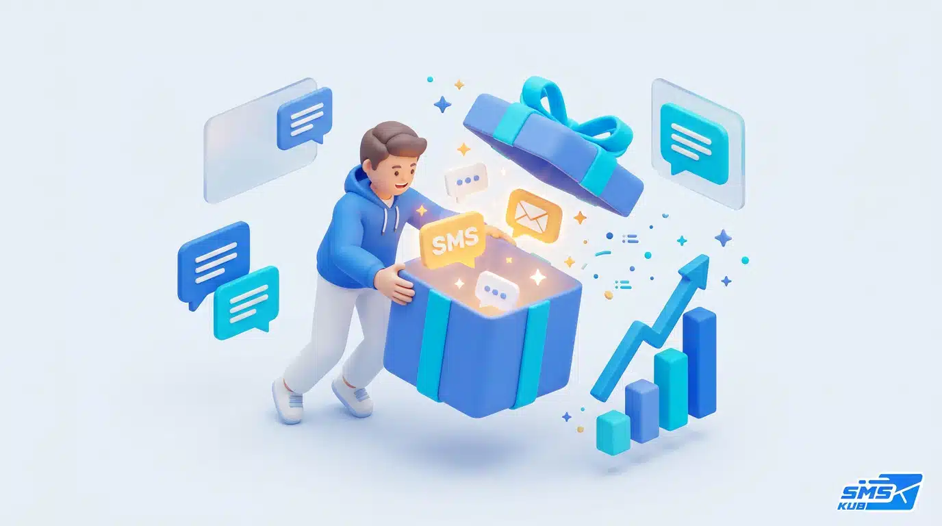 ภาพ 3D ชายหนุ่มเปิดกล่องข้อความ SMS และกราฟยอดขายพุ่งสูง เปลี่ยน Hard Sell เป็นยอดขายด้วย Value-First